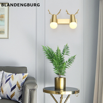 Money Deer Antlers Corner Brass Nordic Wall Lamp Mirror Front Light Living Room Children Stairs Light Elk Deluk Minimu Bedroom Headboard Wall Lamp