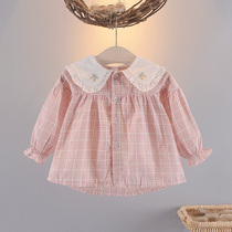 2021 autumn childrens clothing womens baby long sleeve shirt single-breasted foreign top 1 year old children 3 plaid shirt tide
