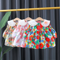 Childrens clothing little girl Autumn dress female baby Korean long sleeve floral skirt spring and autumn foreign atmosphere 1 year old 3 princess dress