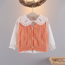 Childrens clothing female baby autumn two-piece 0-3-year-old Korean long-sleeved shirt small children fashion wool vest set