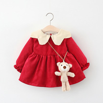 Baby girl dress Super Western spring and autumn clothes Girls long-sleeved corduroy dress Childrens Korean version of the princess fashionable skirt