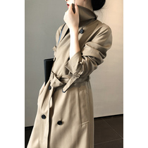 Fat Ding English style streamlined and neatly ~ atmospheric flip collar double-breasted designer medium long windbreaker jacket