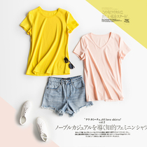 Fat Ding hands two pieces of slippery soft mercerized cotton round neck V-neck optional solid color basic short sleeve T-shirt female#