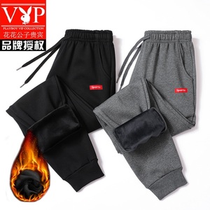 花花公子贵宾秋冬新款纯棉休闲裤男加绒加厚运动裤弹力松紧带卫裤