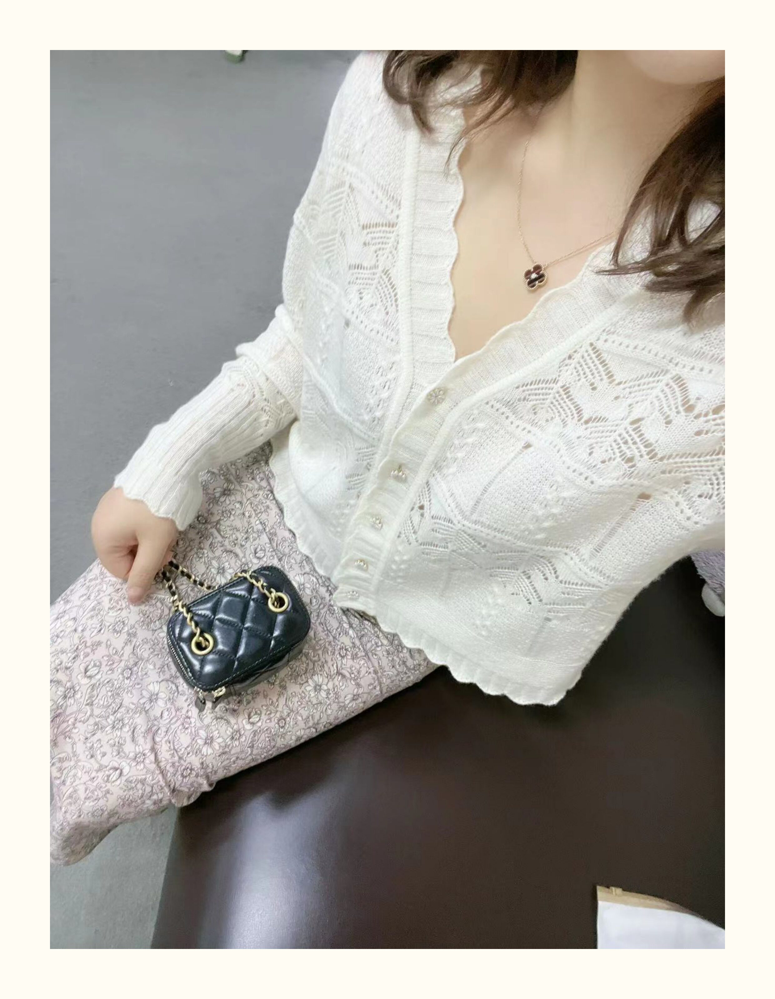 现货smartvicky定制 法式空气感轻薄 lace蕾丝镂空织法小花开衫