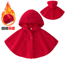  Girls baby baby sweater line cloak cloak knitted jacket go out windproof red princess autumn and winter foreign style