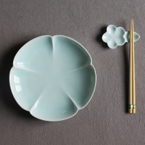 A Lake field kiln blue glaze petal type plate plate fruit plate food plate Jingdezhen utensils special-shaped tableware