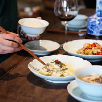 Landscape a Jingdezhen ceramic tableware set household dishes Chinese style wind Kui mouth pure color flower mouth Song style dishes