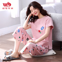 Mulong family new pajamas womens summer short-sleeved trousers Xinjiang cotton spring and autumn cotton can be worn outside home wear suit