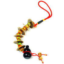 Ci Feng Ge natural obsidian gourd ornaments Feng Shui six Emperors copper money Home decoration pendant Peace Nafu