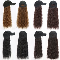 Net red wool roll wig female cap long curly hair natural big wave baseball hat wig one wig whole wig whole
