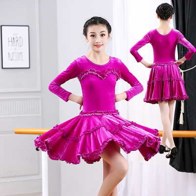 Girls Latin Dance Dresses Latin Dance Dresses Long Sleeve Performance Regulations Examination Dresses Children&apos;s Professional Dance Dresses Suede Dresses