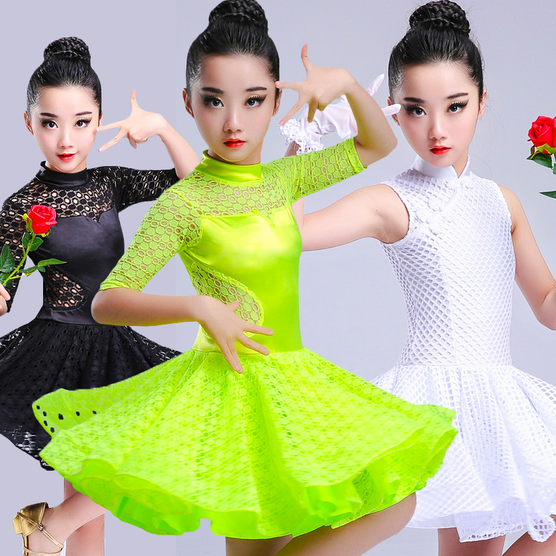 Girls Latin Dance Dresses Latin Dance Competition for Children and Girls Standard lace hollow dress shows sleeveless clothes