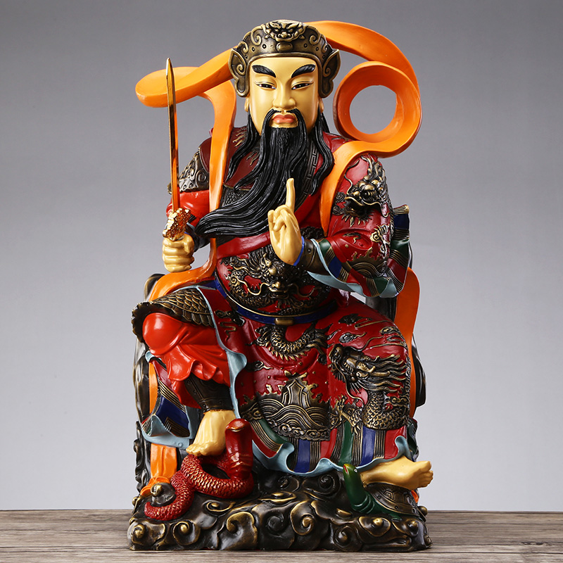 开光 彩绘玄天上帝铜像 真武大帝道教神像北极真君北帝 纯铜摆件