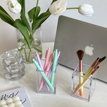ins Korean wind minimalist transparent acrylic square pen holder makeup brush containing barrel student desktop finishing containing box