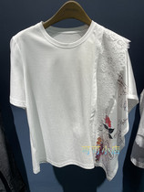 Mystery domestic 2021 summer lace stitching T-shirt loose 212MT0739 to make the dream black-599