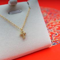 S925 pure silver Korean version inlaid with zircon stone and American cross necklace girl color gold 100 hitch rose gold collarbone chain