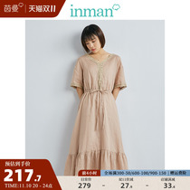 (Mall Same Style) Inman summer linen V-neck slim waist A-line loin hem dress women's dress