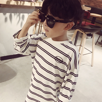Boy Clothing Boy Striped Long Sleeve T-shirt Child Pure Cotton Tide 2021 New Thin spring and autumn style undershirt CUHK Scout
