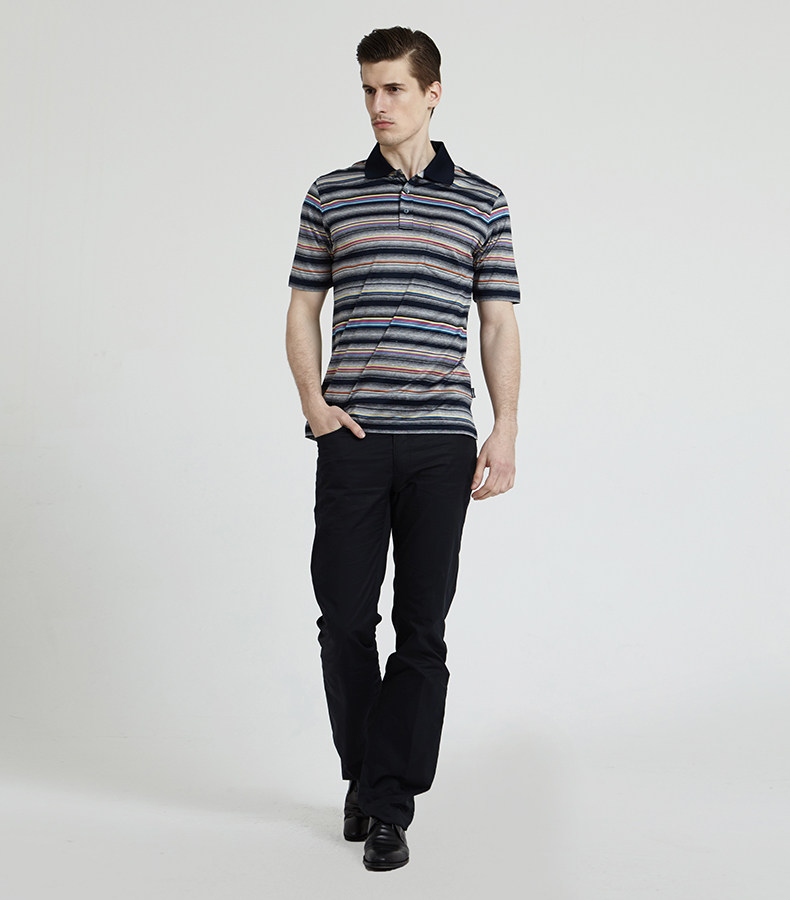 ports宝姿男装夏季新款休闲时尚条纹棉质短袖t恤 mj1n183gcc35