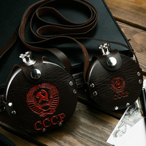 West Pi Mens Portable Stainless Steel 5 Oz 8 Oz Flat Round Portable Small Huttle Bottle Send Funnel Leather