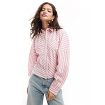 UK 07 27 2024 trend-oriented womens new style fashionable lapel striped long-sleeved shirt