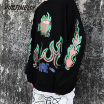 Plus size graffiti hooded sweater men hip hop Tide brand loose coat Korean trend autumn ins top