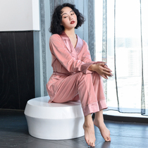 Island velvet pajamas womens winter long sleeves thickened warm ladies spring and autumn sexy autumn and winter coral velvet home clothing set