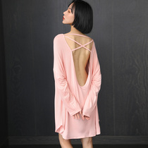 Pajamas female summer sexy backless summer thin long sleeve spring and autumn nightgown modal cotton long tide home wear