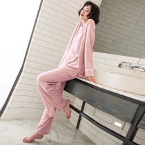 Pajamas Womens Spring and Autumn long sleeves Korean version of casual ladies loose size thin modal home clothes set can be worn outside