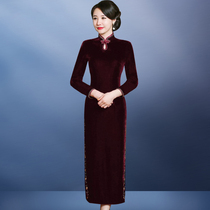 New beaded velvet cheongsam improved wedding mother-in-law wedding dress simple about Cheongsam skirt female noble