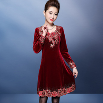 Middle-aged spring and autumn embroidered gold velvet dress Wedding gift mother dress Mother-in-law wedding dress noble