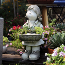 Cute girl meat plant flower pot cartoon portrait large green plant meaty decorative pot shape creative personality