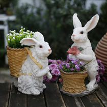 Cute animal rabbit flower pot balcony decoration Creative personality Outdoor courtyard floor-to-ceiling pastoral forest micro landscape arrangement