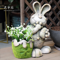 Rabbit cute flower pot balcony Animal garden decoration Creative garden arrangement Outdoor ornaments Cartoon shape gardening