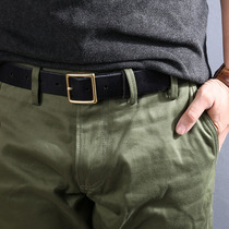 Original handmade mens belt Handmade pure copper day buckle cowhide belt 3 3CM wide leather casual simple belt