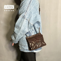 Original designer retro handmade pleated womens bag literary shoulder bag leather small satchel handmade cowhide messenger bag