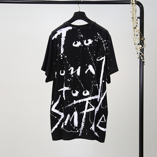 t恤 2016年夏季新款 young黑色字母涂鸦泼墨t恤 too 情侣款