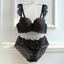 Sexy lace deep V thin pink gathered adjustment bra set Black underwear Lingerie white underwear