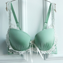 Gentle lady vintage lace embroidered underwear gathered sexy deep V thin three-breasted ladies thin green bra