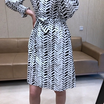 Tail ~ 1 5K cotton texture geometric pattern long sleeve women dress 2020 Spring Summer