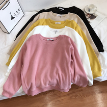  The texture is very soft waxy velvet brushed cotton Korean version of loose simple solid color sweater womens autumn and winter thickened inner top