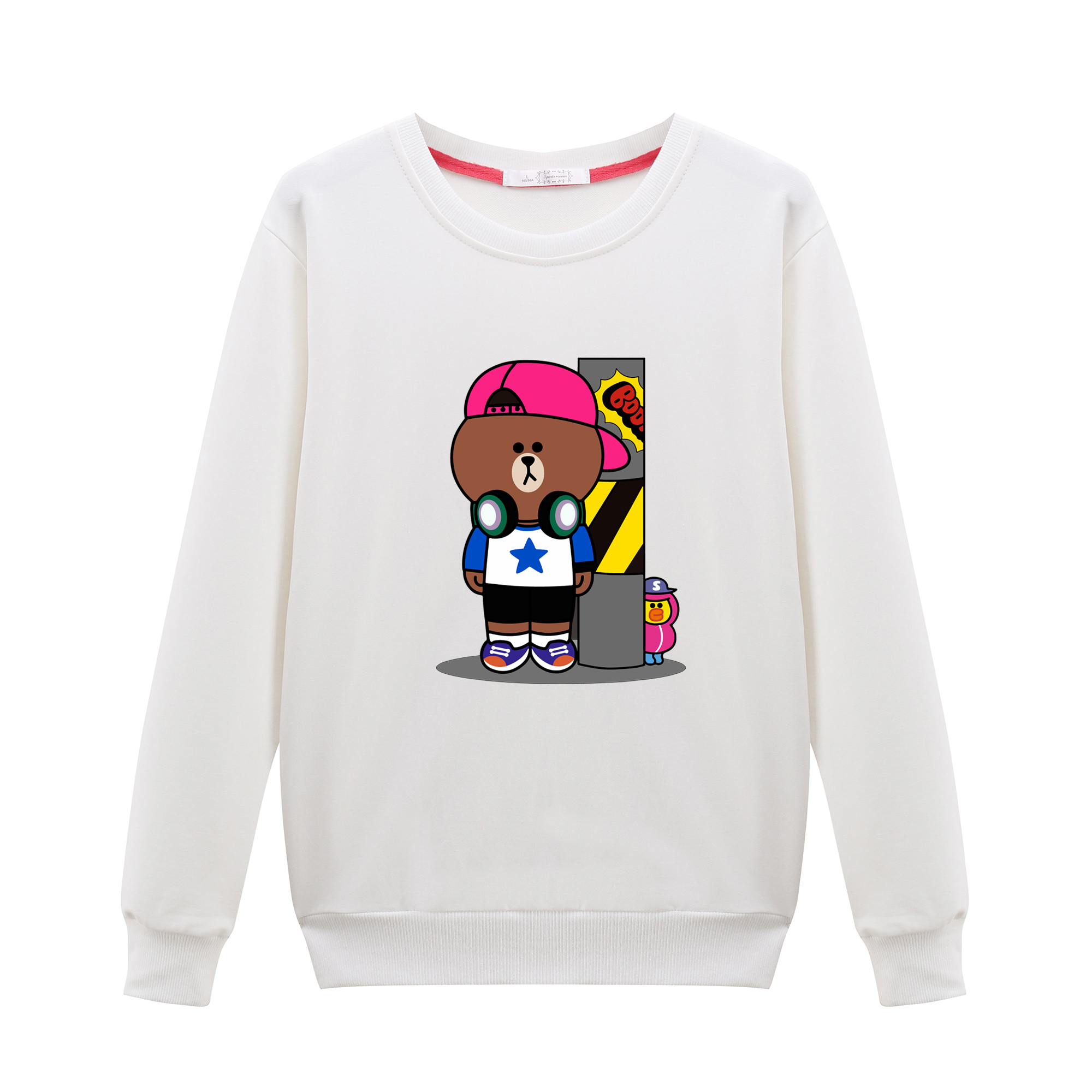 linefriends 戴帽布朗熊纯成人长袖套头卫衣可爱少女学生运动上衣_7折