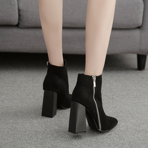 Thick heel boots with side zipper Suede Boots