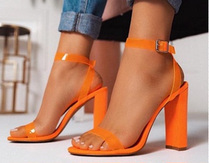 large size shoes high heel thick heel orange sandals  