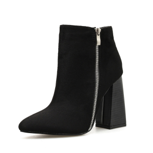 Thick heel boots with side zipper Suede Boots