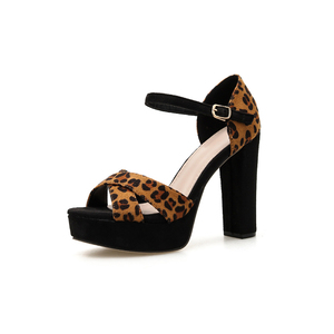 Leopard print thick heel high waterproof platform pop sandals