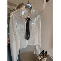 Temperament Chaebol Qianjin Water Drill Neckline White Shirt Woman 2022 Spring new Yangqi Flap Loving Buttoning shirt