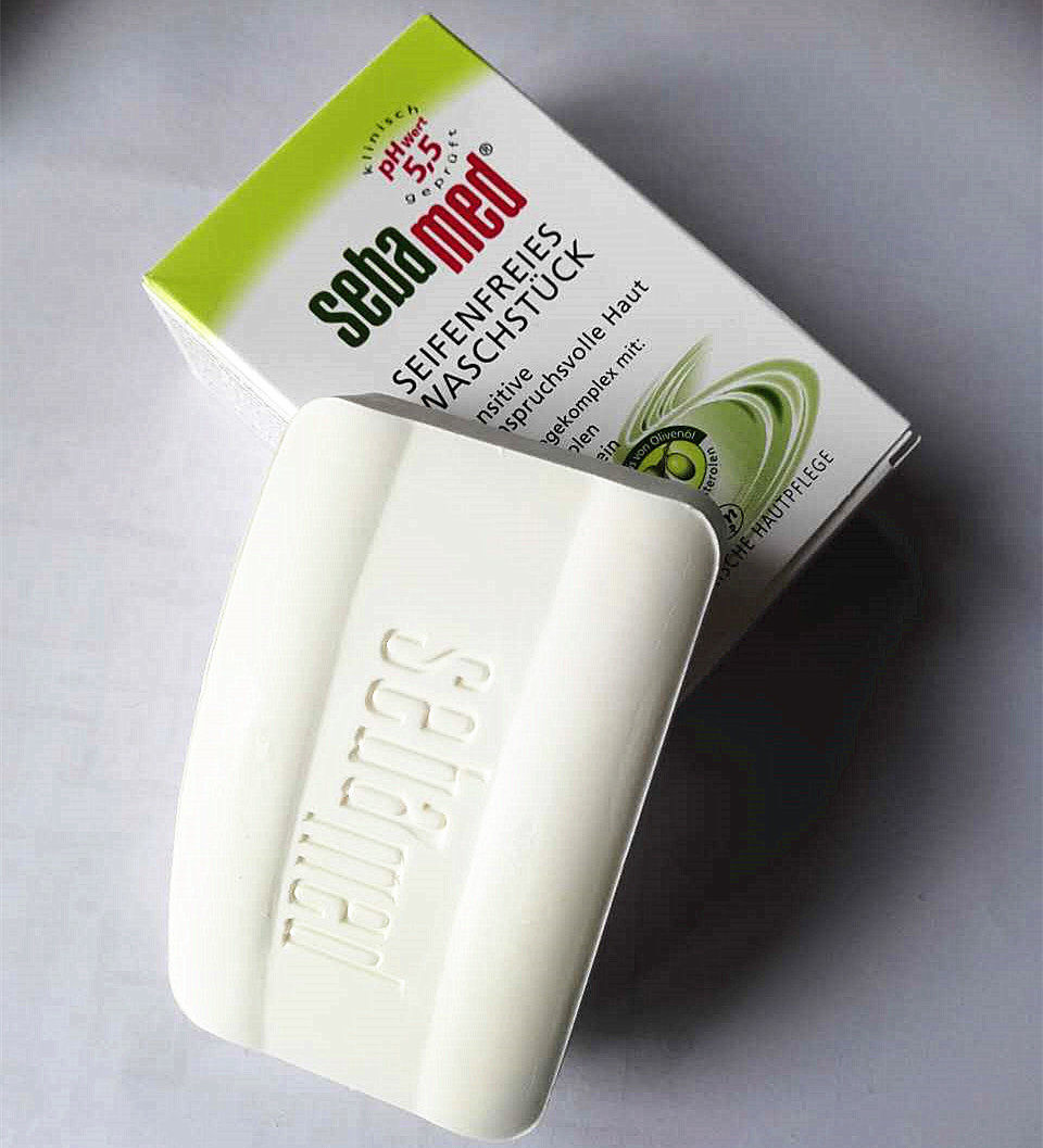 展示与对比:现货德国原装sebamed施巴洁面抗痘白皂橄榄香皂不含碱150g