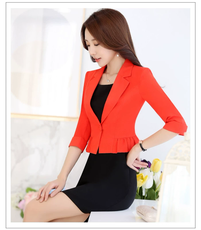 Bộ đồ nhỏ có lông xù áo khoác nữ siêu ngắn phong cách mùa xuân và mùa hè mới của phụ nữ một nút áo ba phần tư mỏng một nút - Business Suit